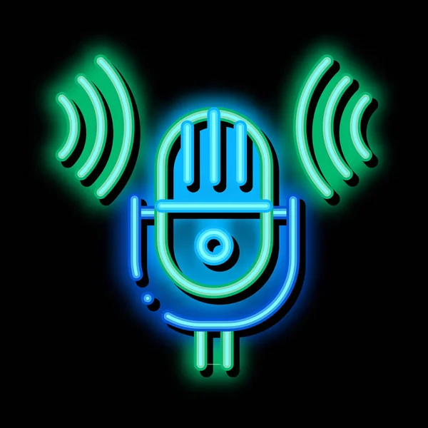 Sound Microphone Voice Control neon glow icon illustration — Stock Vector