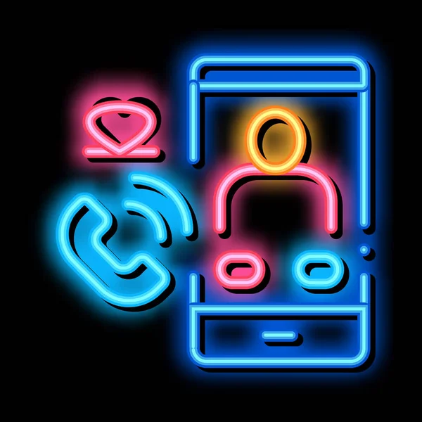 Romantic Phone Call neon glow icon illustration — 스톡 벡터