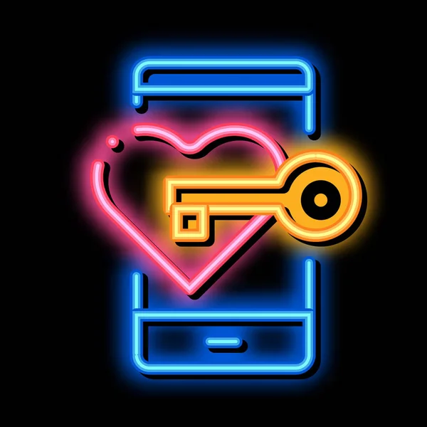 Heart neon glow icon illustration 의 열쇠 — 스톡 벡터