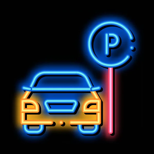 Auto vicino Parcheggio segno neon bagliore icona illustrazione — Vettoriale Stock