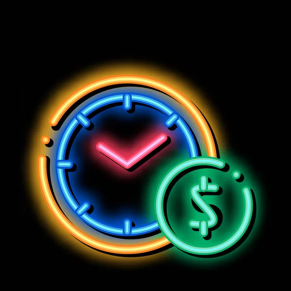 Tempo é dinheiro neon brilho ícone ilustração — Vetor de Stock