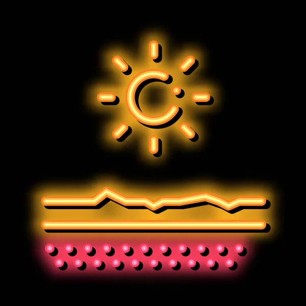 Secado de la piel en el sol neón brillo icono ilustración — Vector de stock