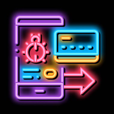 Telefon ve Kredi kartındaki virüs neon ışıklı ikon resimlemesi