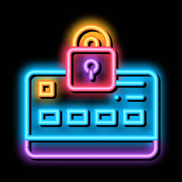 Cartão de crédito Proteção neon brilho ícone ilustração — Vetor de Stock