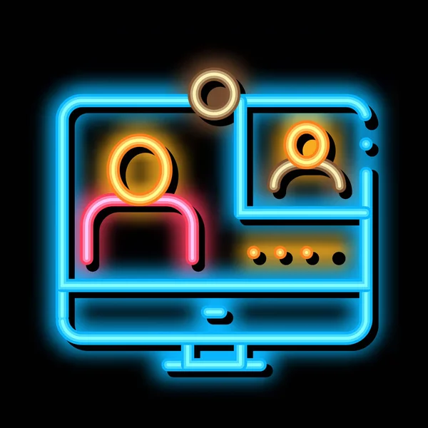 Student Personal Computer Neon Glühen Symbol Illustration — Stockvektor