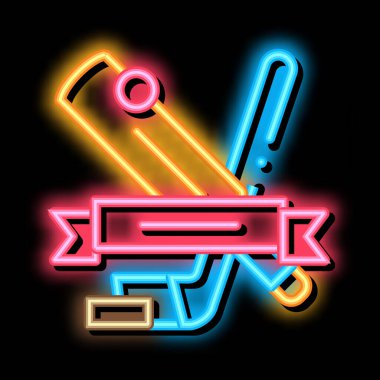 Hokey Spor Dersi neon ışıklı ikon illüstrasyonu