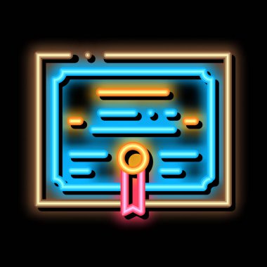 Akademi mezuniyet diploması neon ışıklı ikon illüstrasyonu