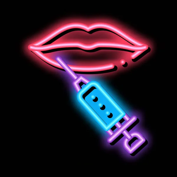 Lippenkosmetologie Injektion Neon Glow Icon Illustration — Stockvektor