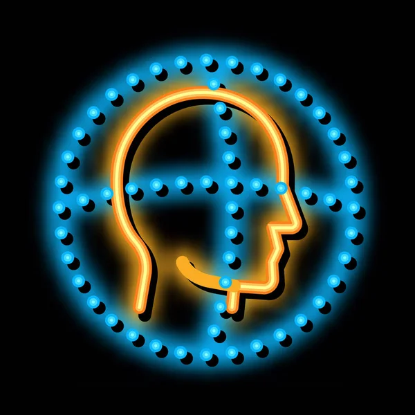Imagem de ícone de brilho de néon de autenticação de cabeça de digitalização —  Vetores de Stock
