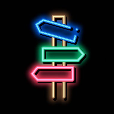 Yol Ahşap İşaretler neon ışıklı ikon illüstrasyonu