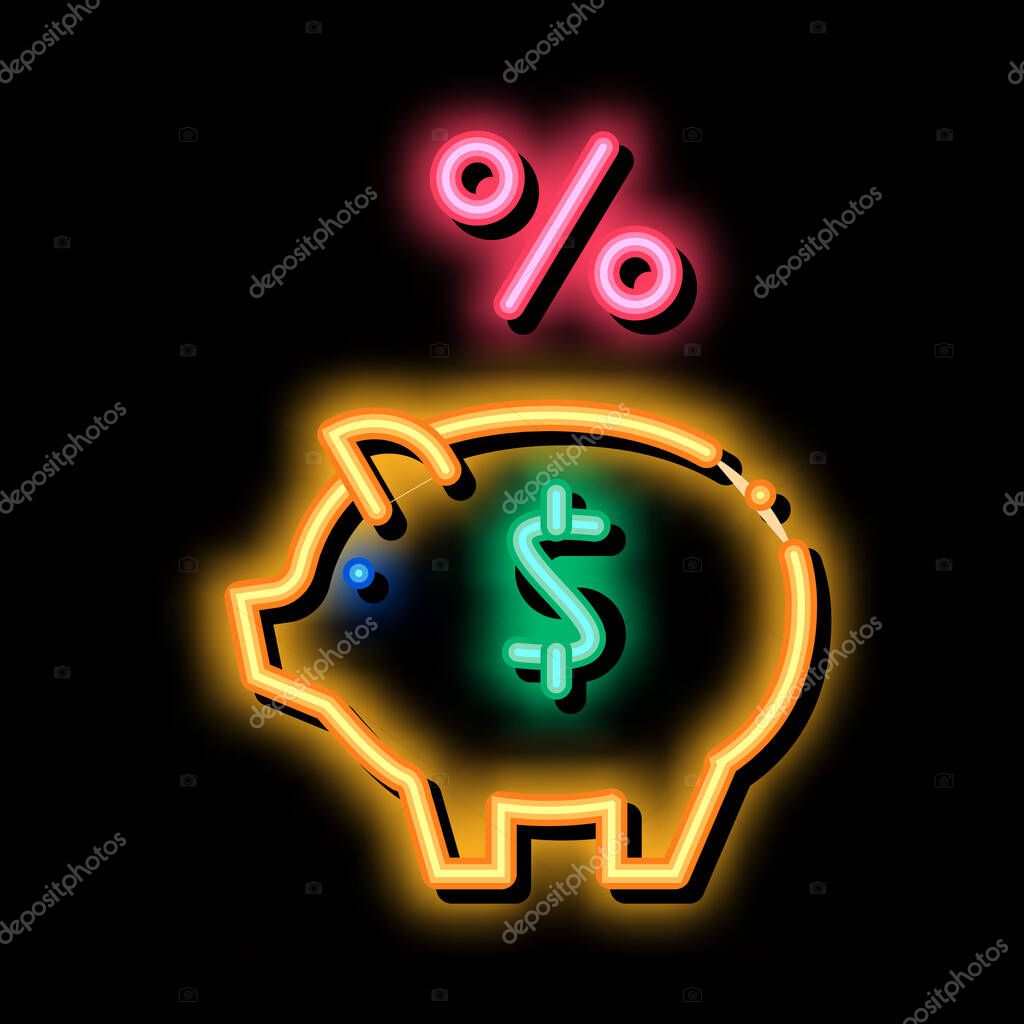 Piggy Bank Pig Money neon light sign vector. Glowing bright icon Piggy Bank Pig Money sign. transparent symbol illustration