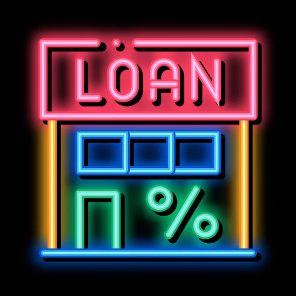 Loan Percent Building neon glow icon illustration — Stock Vector