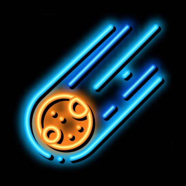 Düşen Meteorit Küresi neon ışıklı ikon illüstrasyonu