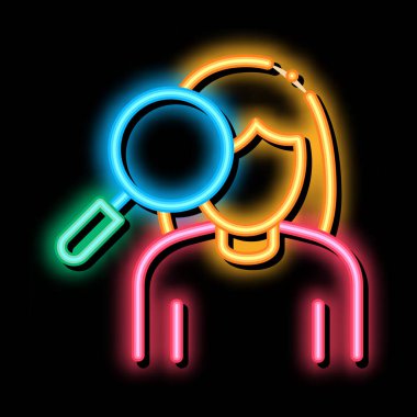 Kadın ve Büyüteç neon ışıklı ikon çizimi