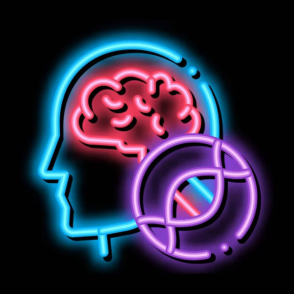 Mann Kopf Gehirn Molekül Neon glühen Symbol Illustration — Stockvektor