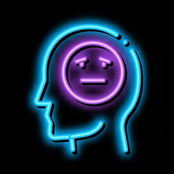 Homme mélancolique Smiley néon scintillant icône illustration — Image vectorielle