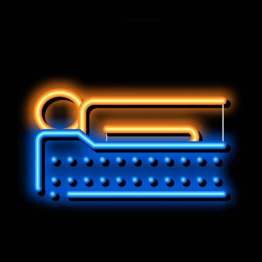 Yatağın üzerinde uzanan insan neon ışıklı ikon resimlemesi