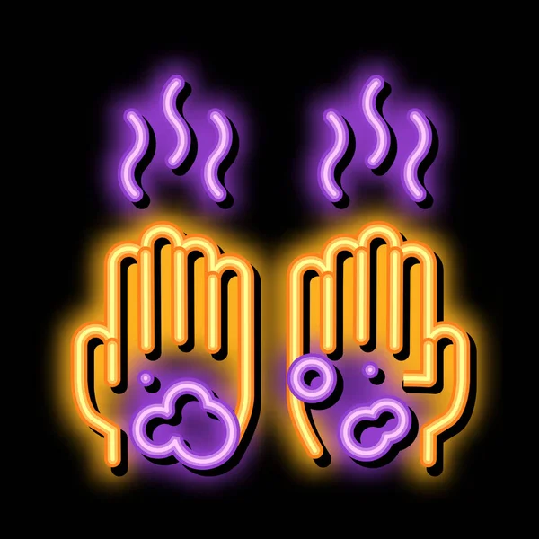 Špinavé a páchnoucí ruce neonové záře ikony ilustrace — Stockový vektor