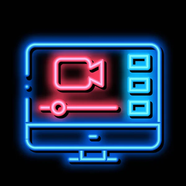 Video Player auf dem Bildschirm Neon Glow Icon Illustration — Stockvektor