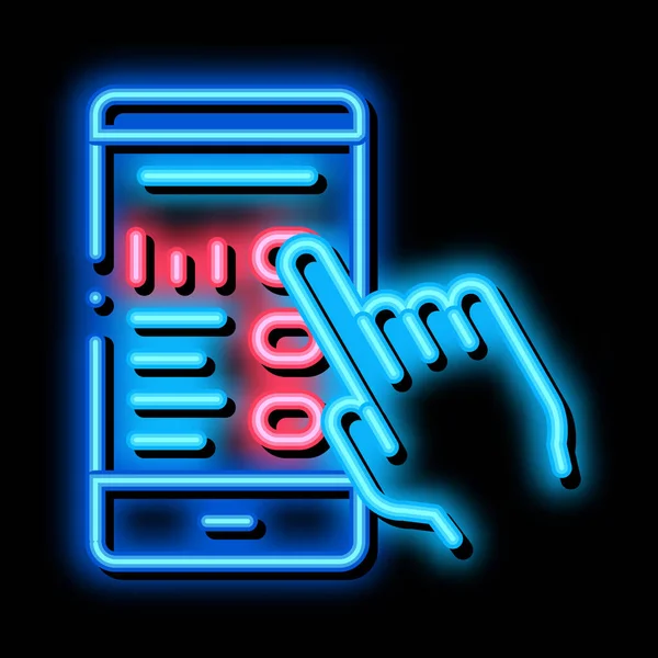 Ręczny dotyk Telefon Ekran neon świecący ikona ilustracja — Wektor stockowy