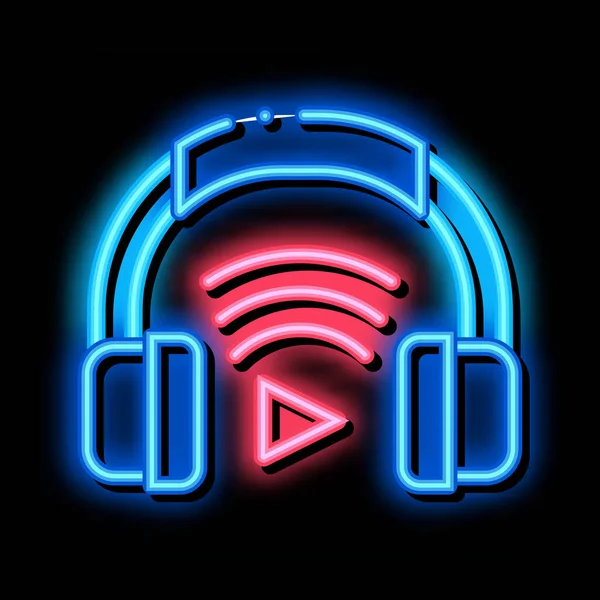 Ilustrasi ikon bercahaya Host Device neon headphone - Stok Vektor