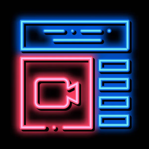 Sito Web per Guarda video neon bagliore icona illustrazione — Vettoriale Stock