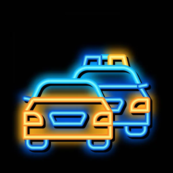 Polizei und Kriminelle Auto Neon-Glut-Symbol Illustration — Stockvektor