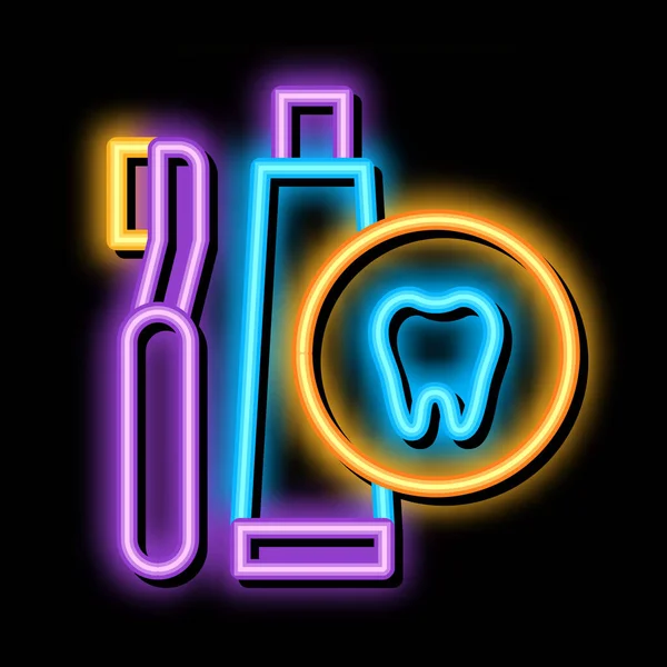 Escova de dentes e colar neon brilho ícone ilustração — Vetor de Stock