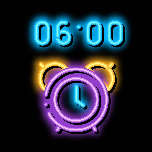 Alarm Klok Tijd neon gloeien pictogram illustratie — Stockvector