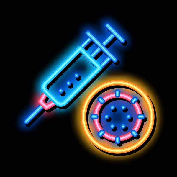 Şırınga ve Virüs neon ışıklı ikon çizimi — Stok Vektör