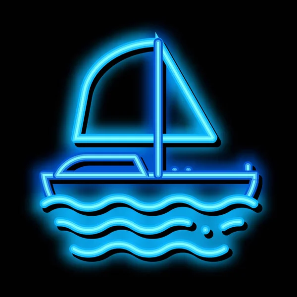 Yachtboot Neon-Leuchten-Symbol Illustration — Stockvektor