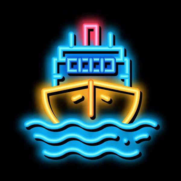 Illustrazione dell'icona del neon della nave da crociera — Vettoriale Stock