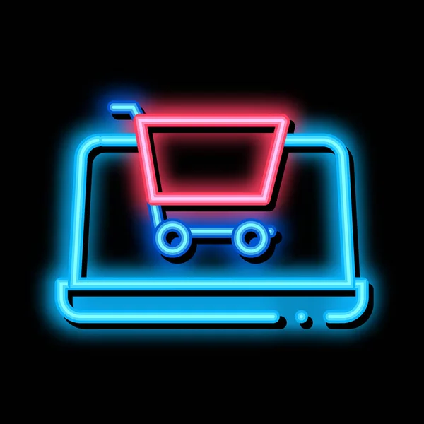 Internet Compras neón brillo icono ilustración — Archivo Imágenes Vectoriales