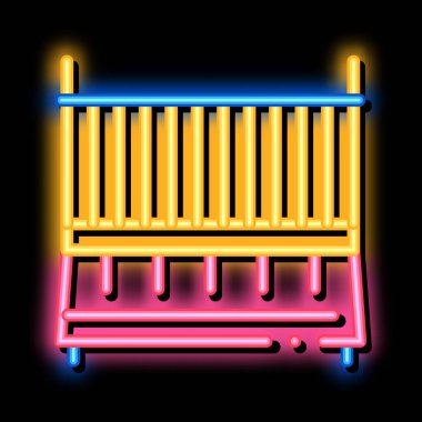 Cot Baby Bed neon ışığı vektörü. Parlak simge Cot Bebek Yatağı tabelası. şeffaf sembol çizimi