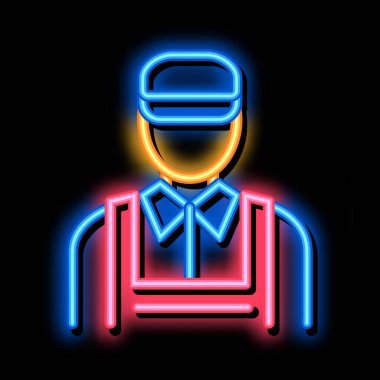 Araba tamircisi neon ışığı vektörü. Parlak ikon araba tamircisi işareti. şeffaf sembol çizimi