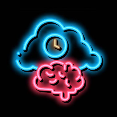 Beyin Bulutu neon ışığı vektörü. Parlak ikon Beyin Bulutlu Saat işareti. şeffaf sembol çizimi