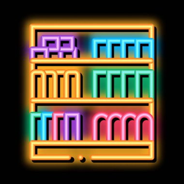 Tezgah Neon ışığı vektörü. Parlak ikon dükkan sayacı işareti. şeffaf sembol çizimi