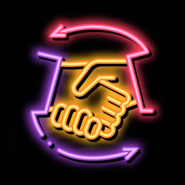 Tokalaşma neon ışığı vektörü. Parlak simge tokalaşma işareti. şeffaf sembol çizimi