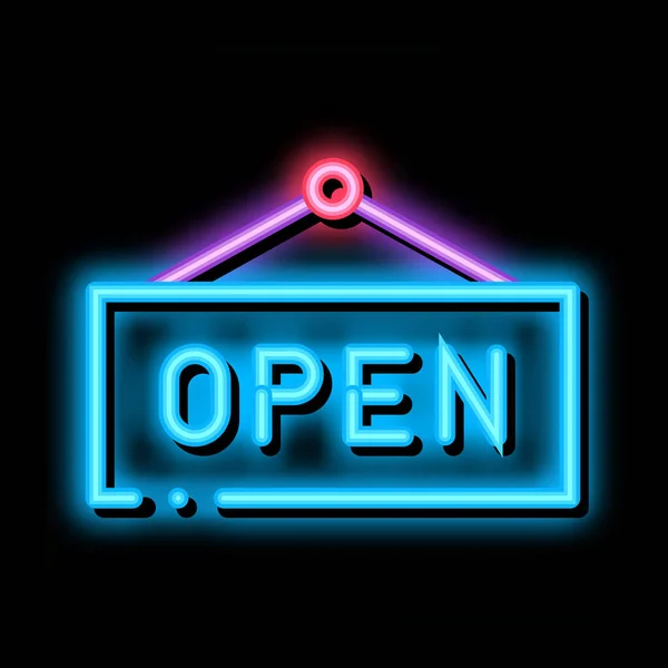 Open Nameplate Neon Light Sign Vector Glowing Bright Icon Open — Stock Vector