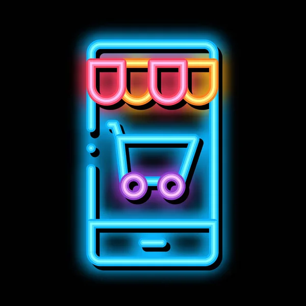 Neonový Světelný Vektor Aplikace Shop Application Zářící Jasná Ikona Shop — Stockový vektor