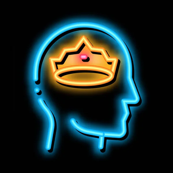 Crown Man Head Neon Ljusskylt Vektor Glödande Ljus Ikon Crown — Stock vektor