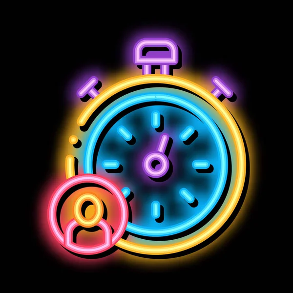 Stopwatch Human Neon Licht Teken Vector Gloeiend Helder Icoon Stopwatch — Stockvector