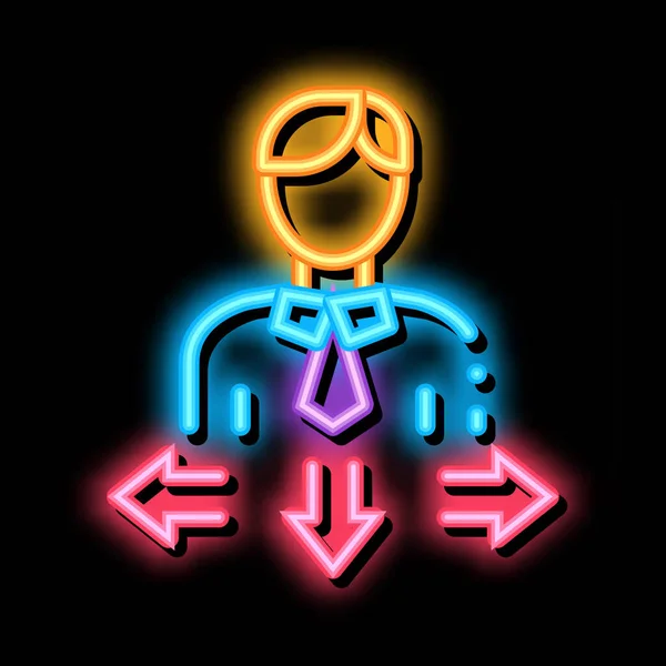 Człowiek Strzałki Neonowy Znak Świetlny Wektor Świecąca Jasna Ikona Człowieka — Wektor stockowy
