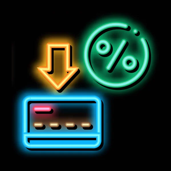 Card Percentage Neon Light Sign Vector Glowing Bright Icon Card — 스톡 벡터