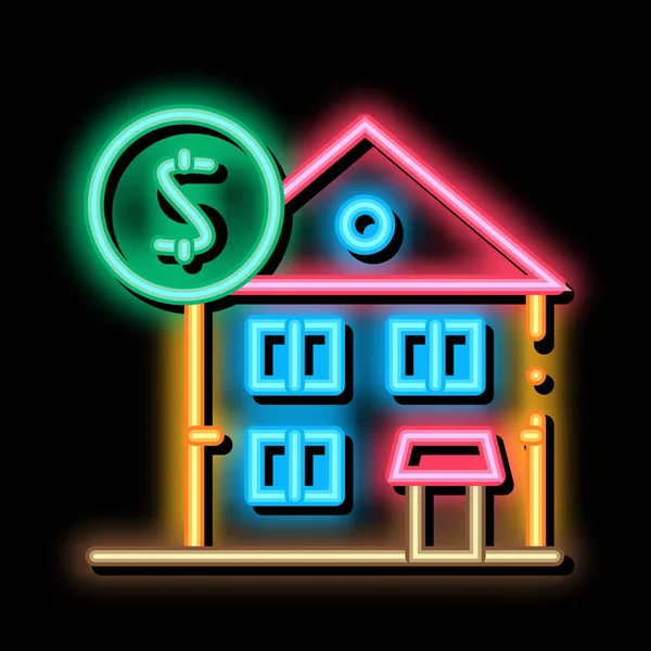 住宅ローンネオンサインベクトル 輝く明るいアイコンハウス住宅ローンのサイン 透明シンボルイラスト — ストックベクタ
