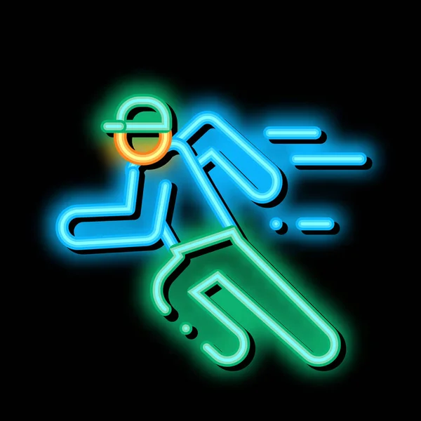 Running Player Neon Licht Teken Vector Gloeiend Helder Pictogram Running — Stockvector