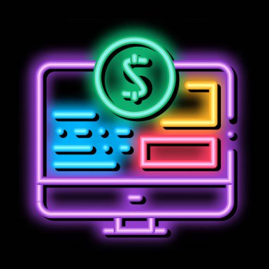 Money Web Sitesi neon ışığı vektörü. Parlak ikon Para Web Sitesi izometrik işareti. şeffaf sembol çizimi