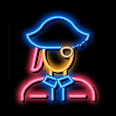 Korsan silueti neon ışığı vektörü. Parlak simge Korsan Silueti izometrik işareti. şeffaf sembol çizimi