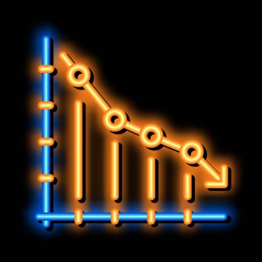Düşen çizelge neon ışığı vektörü. Işıldayan parlak ikon Düşen Grafik izometrik işareti. şeffaf sembol çizimi