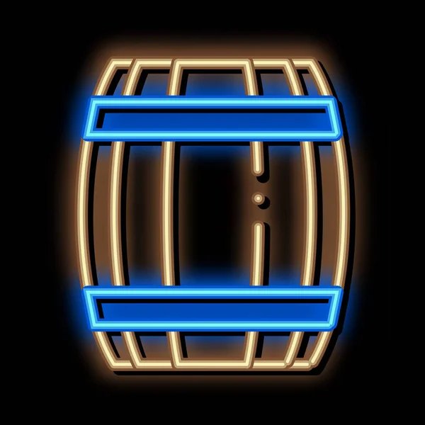 木製のバレルネオンサインベクトル 明るいアイコンを光る木製の樽のアイソメトリックサイン 透明シンボルイラスト — ストックベクタ